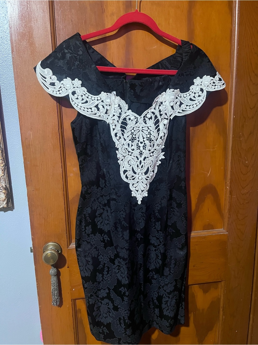 Scott McClintock Black Dress with White Lace Appliqué